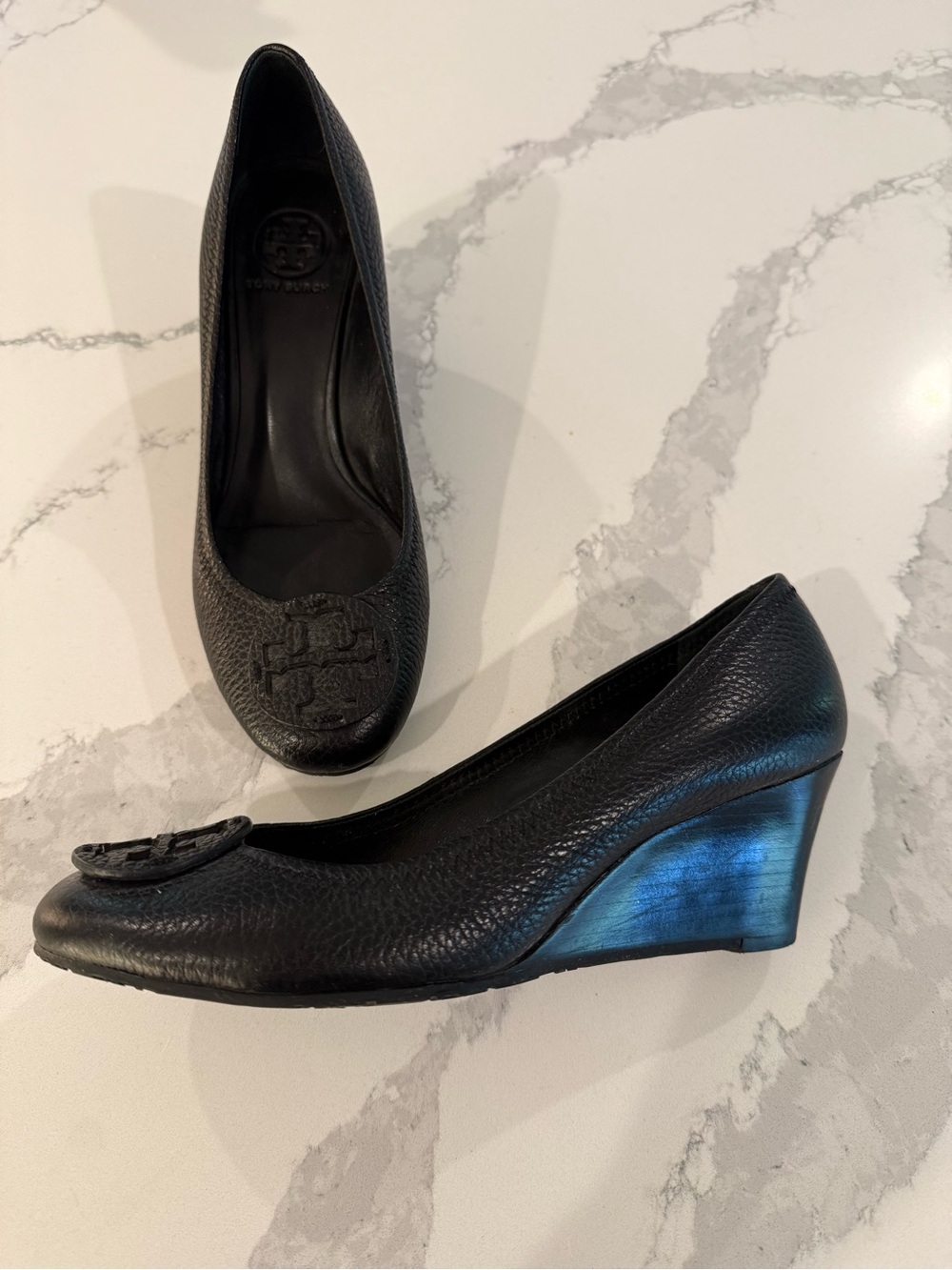 Tory Burch Black Leather Logo wedges - Picture 4 of 4